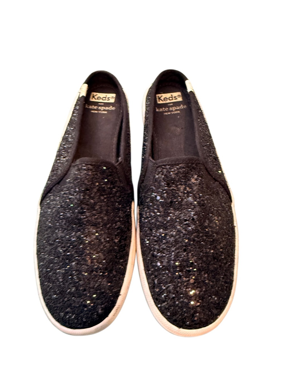 KEDs Kate Spade Black Glitter Slip-On Sneakers. Most comfortable ever!!
